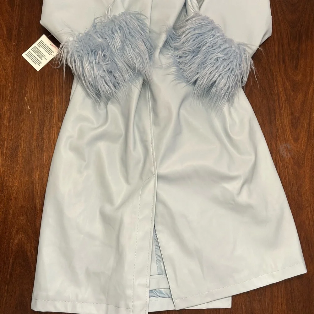 ASOS Sky Blue Leather Jacket with Plush Fur